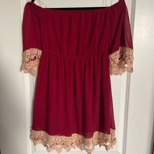 Garnet/Gold strapless boutique sundress. Size S.